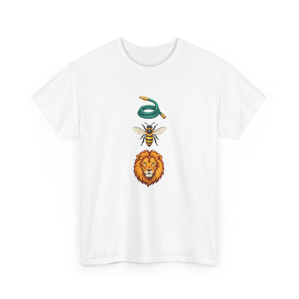 Hose Bee Lion Graphic T-Shirt | Funny Rebus Design Tee | Bold Nature Illustration Shirt