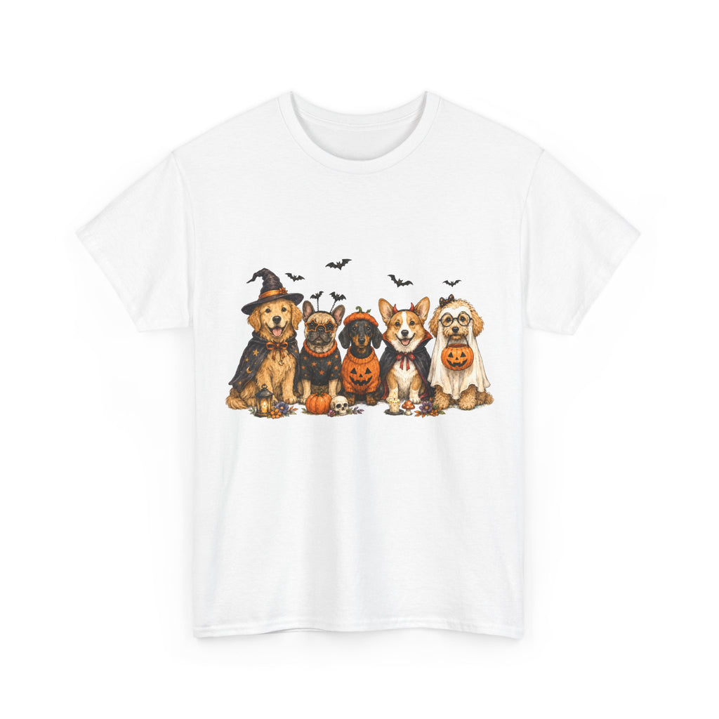 Cute Dogs in Halloween Costumes T-Shirt | Pumpkin, Witch, Bats