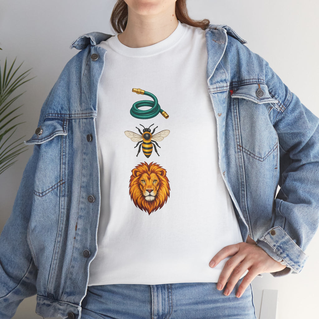 Hose Bee Lion Graphic T-Shirt | Funny Rebus Design Tee | Bold Nature Illustration Shirt
