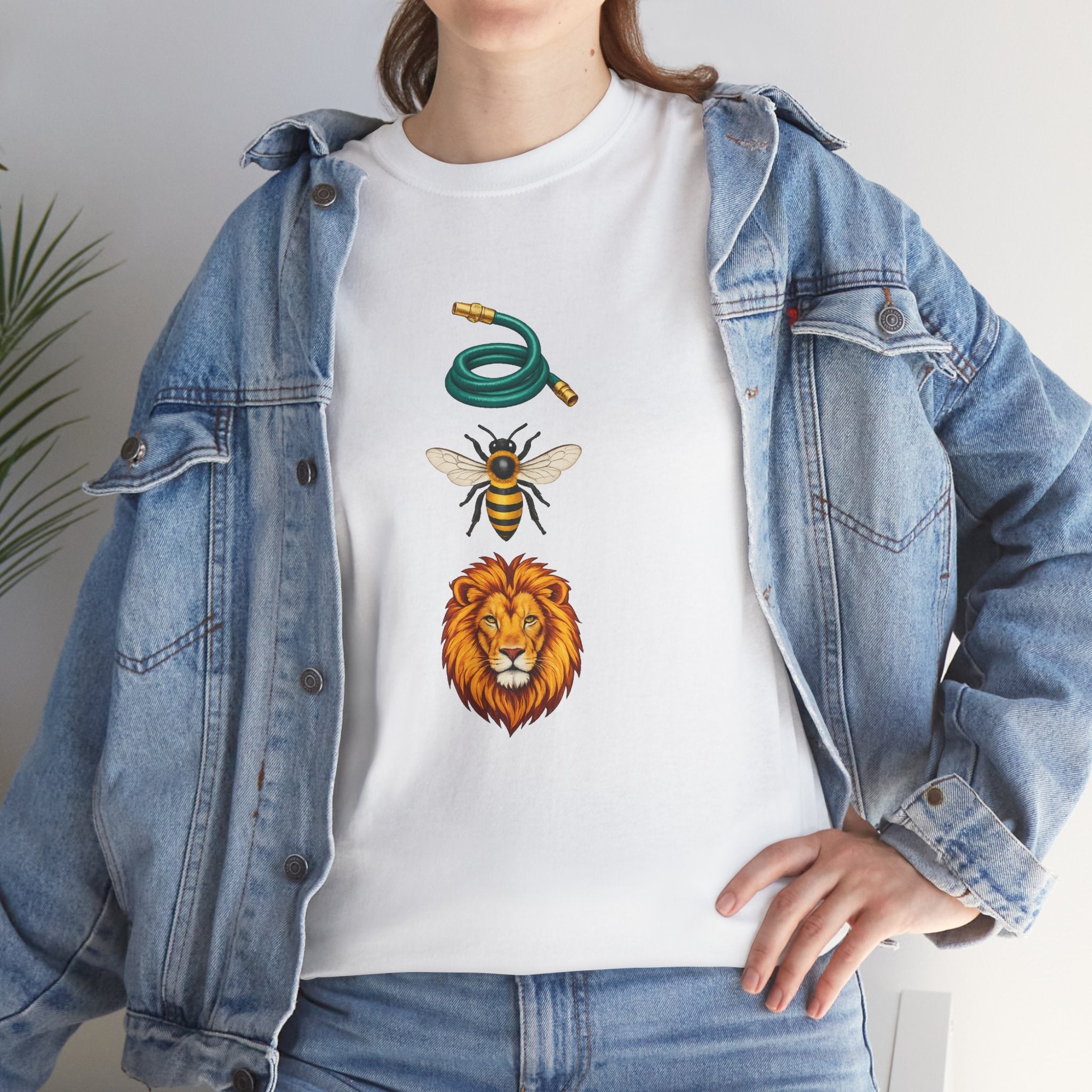Hose Bee Lion Graphic T-Shirt | Funny Rebus Design Tee | Bold Nature Illustration Shirt