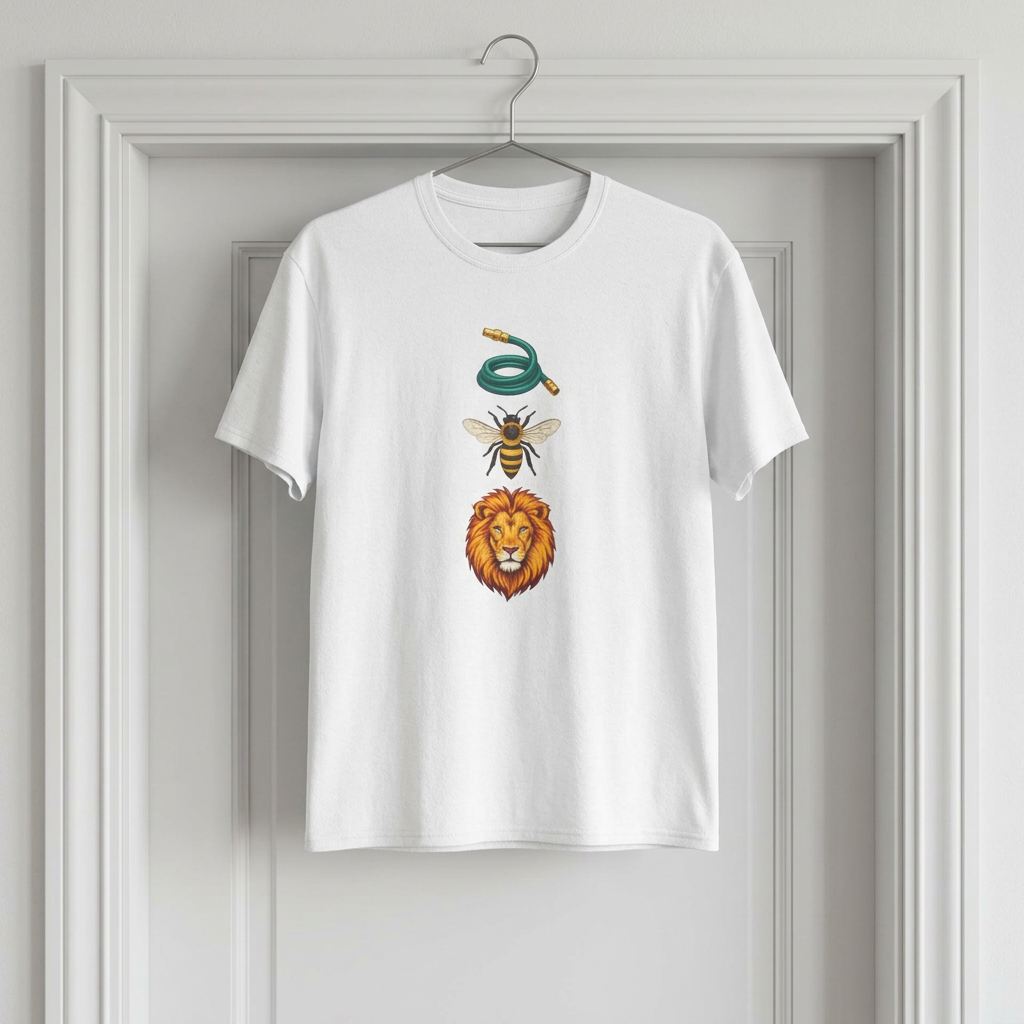 Hose Bee Lion Graphic T-Shirt | Funny Rebus Design Tee | Bold Nature Illustration Shirt