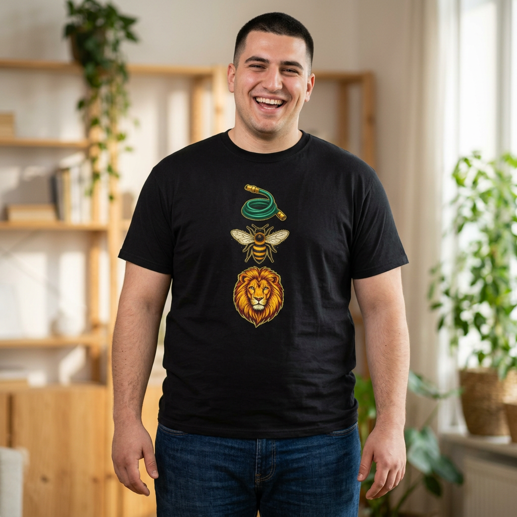 Hose Bee Lion Graphic T-Shirt | Funny Rebus Design Tee | Bold Nature Illustration Shirt