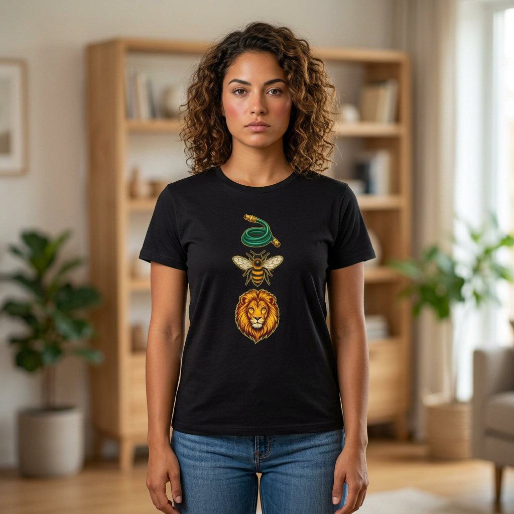 Hose Bee Lion Graphic T-Shirt | Funny Rebus Design Tee | Bold Nature Illustration Shirt