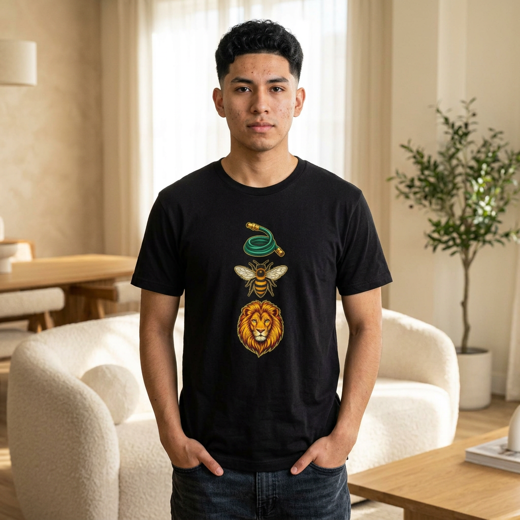 Hose Bee Lion Graphic T-Shirt | Funny Rebus Design Tee | Bold Nature Illustration Shirt