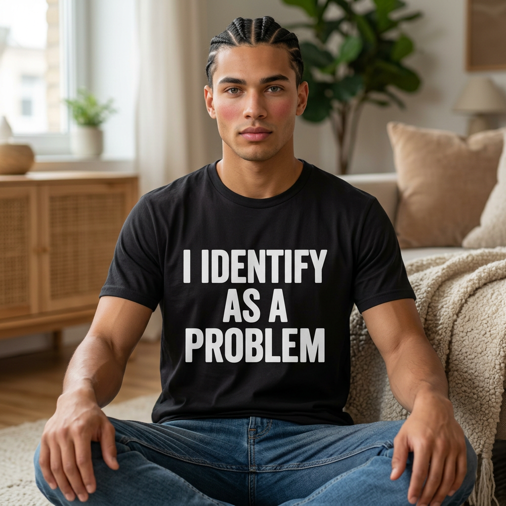 I Identify As A Problem Tee | Statement Text Shirt, Bold Typography