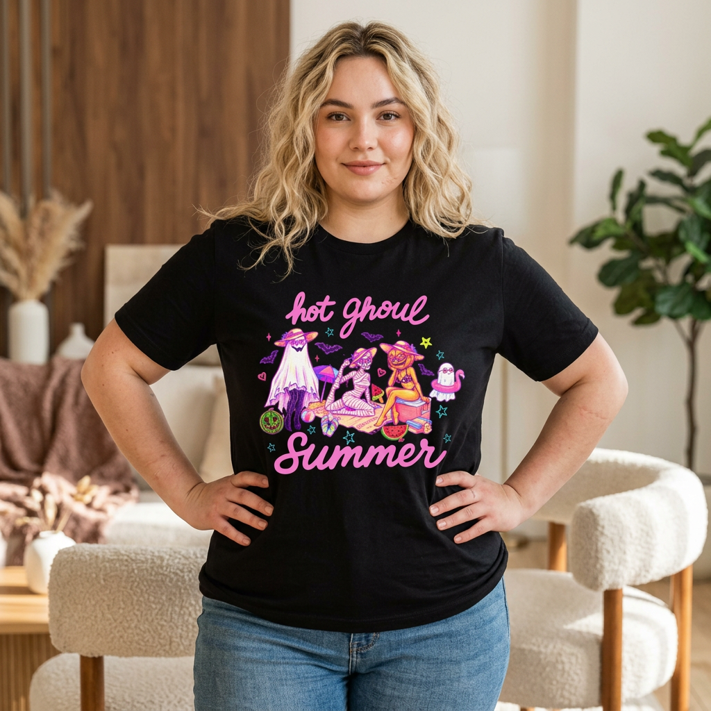 Hot Ghoul Summer T-Shirt | Pastel Goth Beach Tee, Cute Ghost Illustration