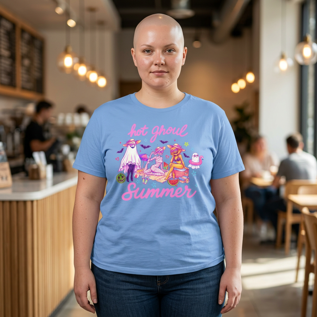 Hot Ghoul Summer T-Shirt | Pastel Goth Beach Tee, Cute Ghost Illustration