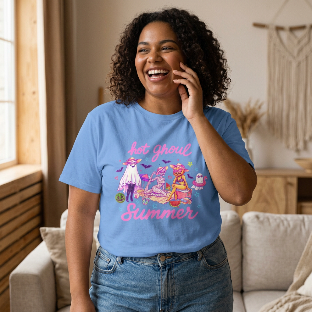 Hot Ghoul Summer T-Shirt | Pastel Goth Beach Tee, Cute Ghost Illustration