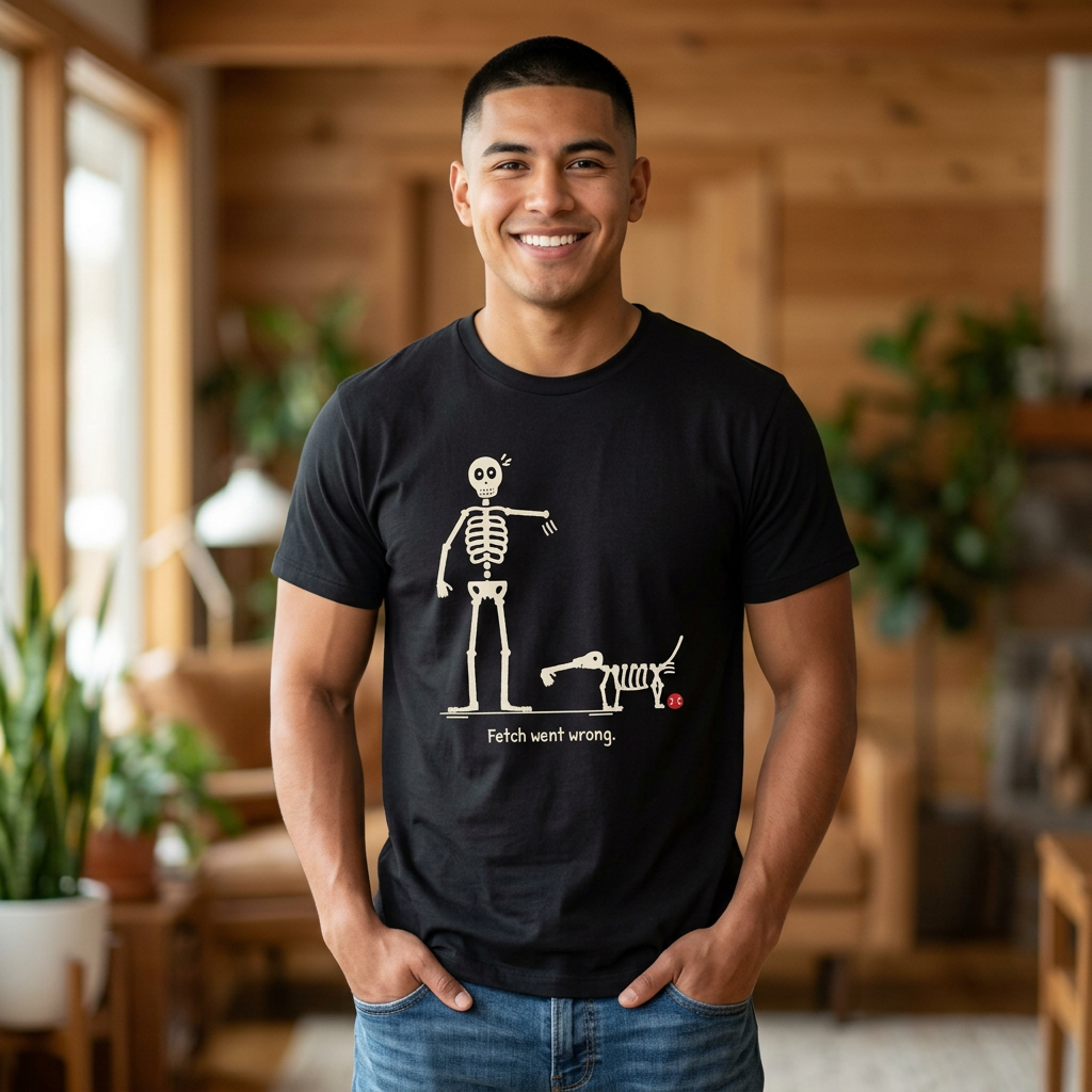 Skeleton Playing Fetch T-Shirt | Funny Halloween Dog Bones Tee