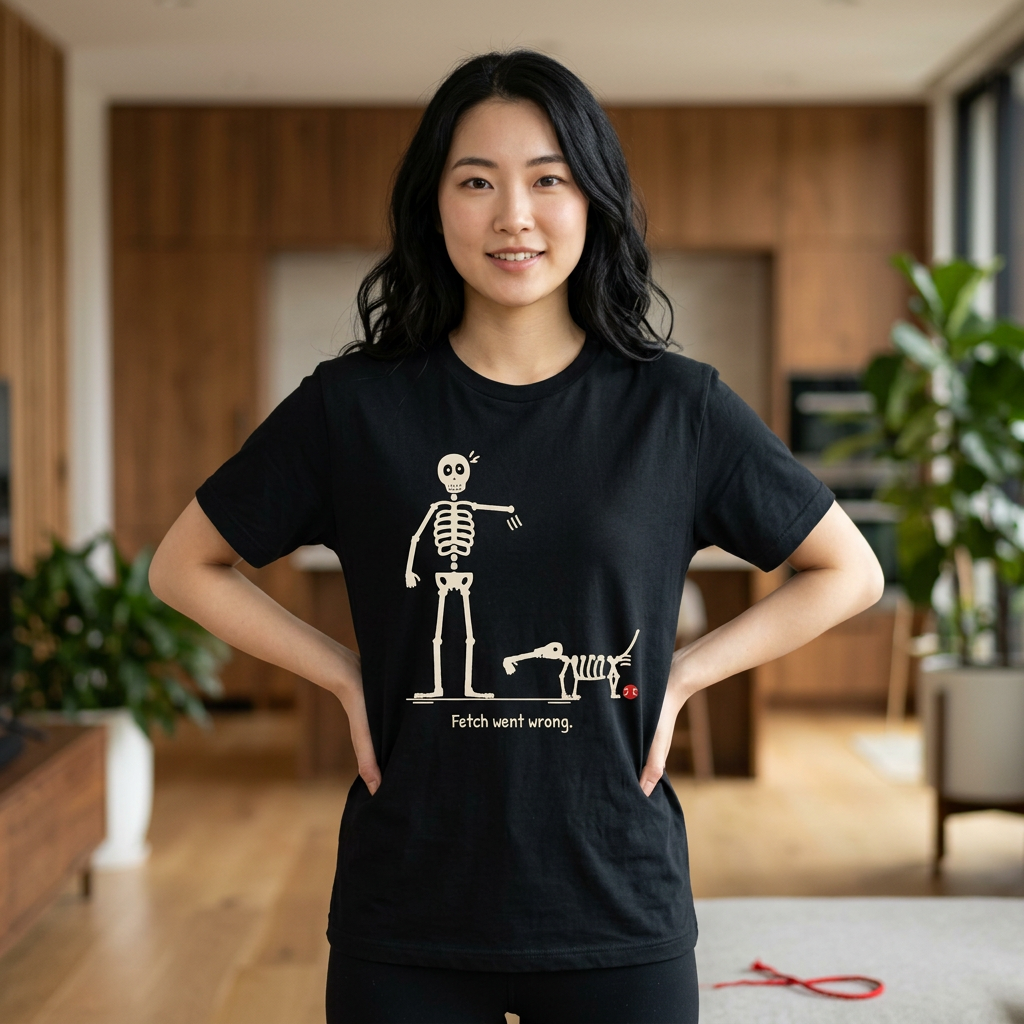 Skeleton Playing Fetch T-Shirt | Funny Halloween Dog Bones Tee