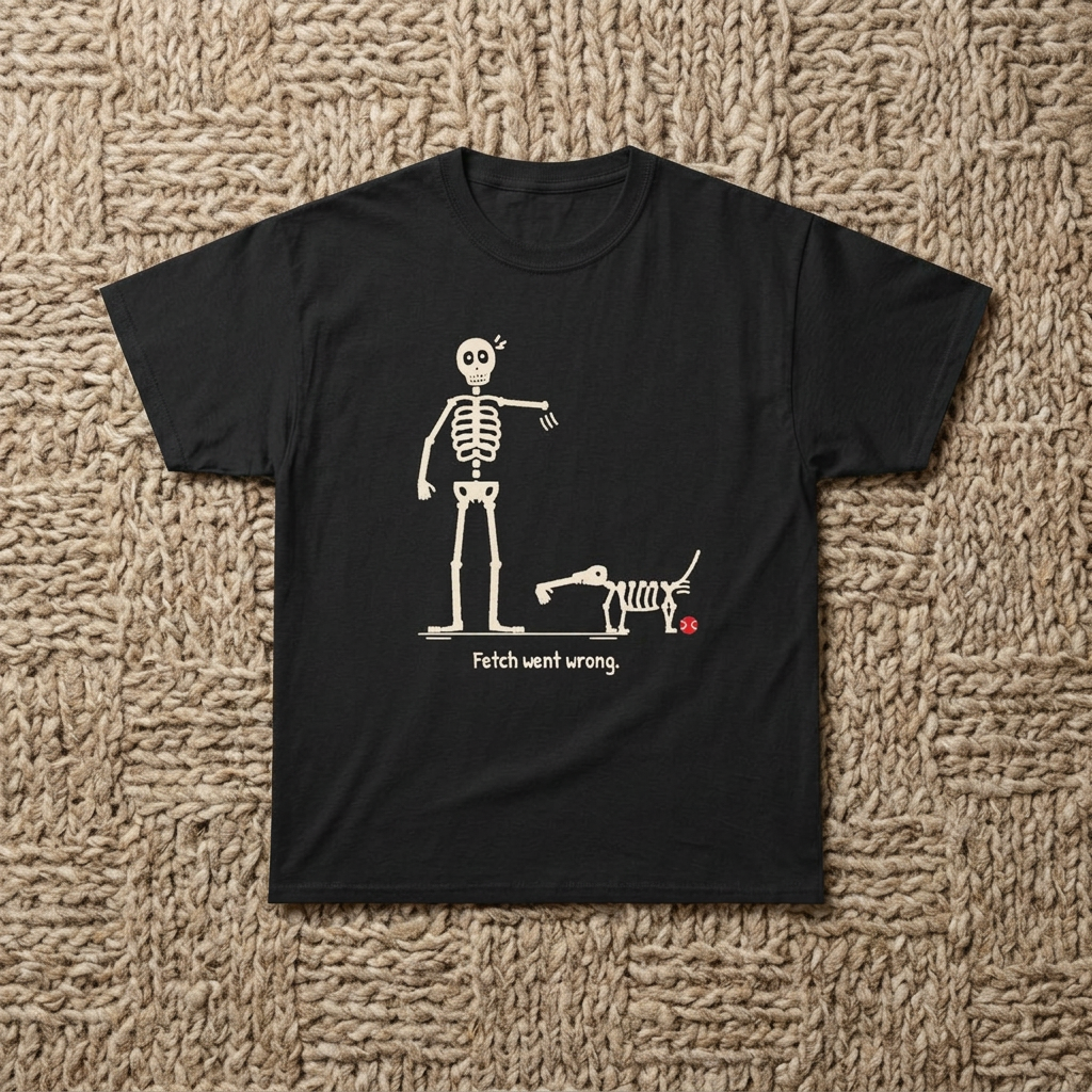 Skeleton Playing Fetch T-Shirt | Funny Halloween Dog Bones Tee