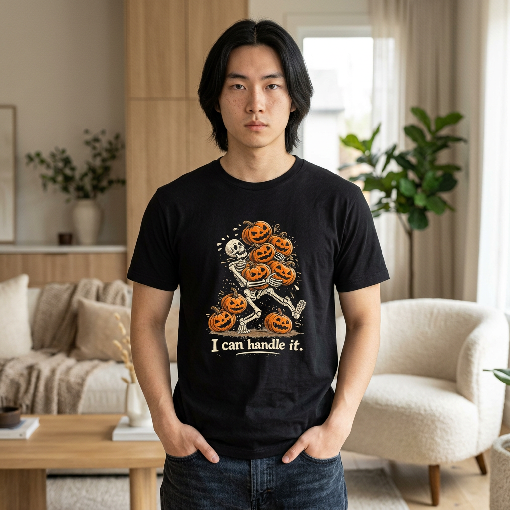 I Can Handle It skeleton with pumpkins T-Shirt | Halloween pumpkin stack tee