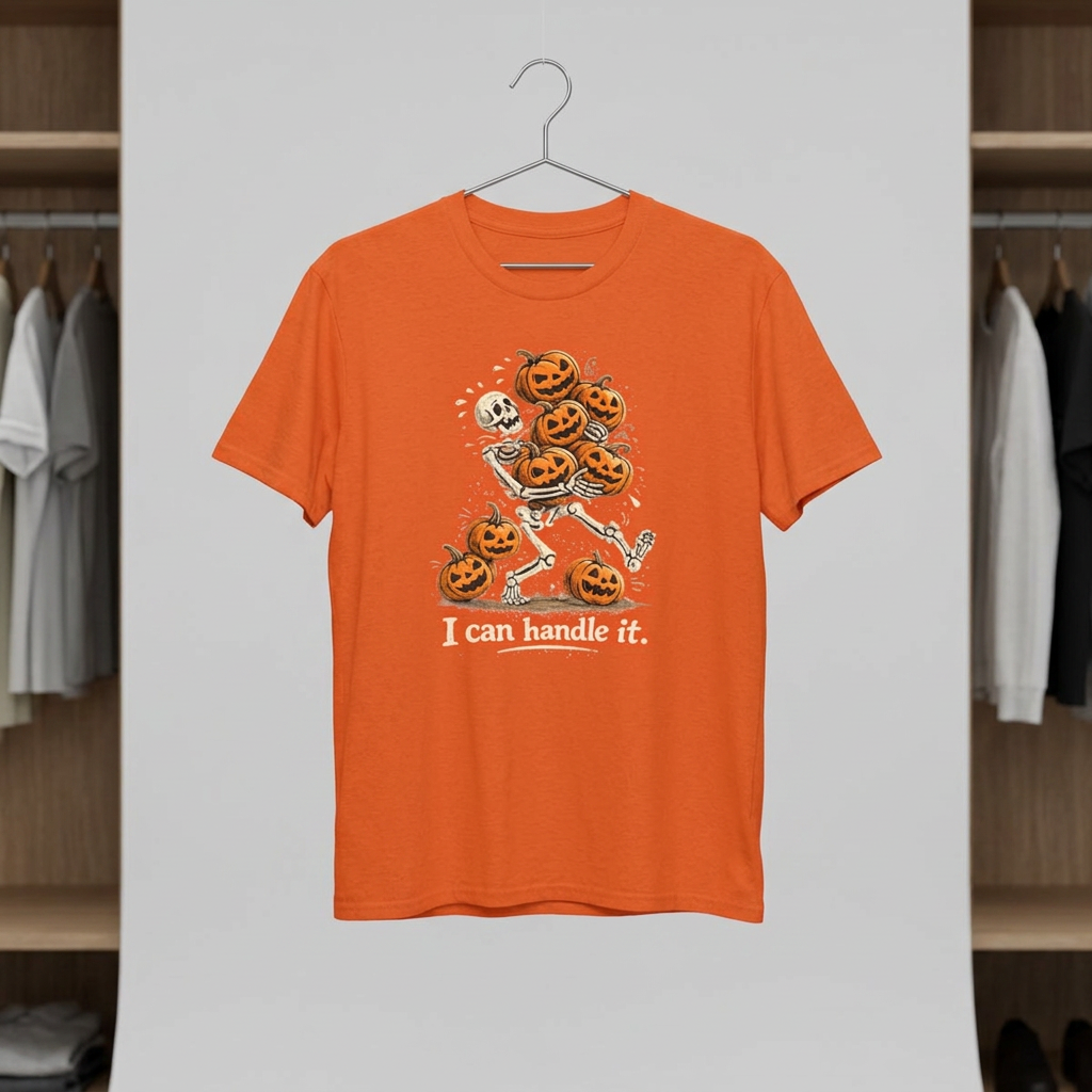 I Can Handle It skeleton with pumpkins T-Shirt | Halloween pumpkin stack tee