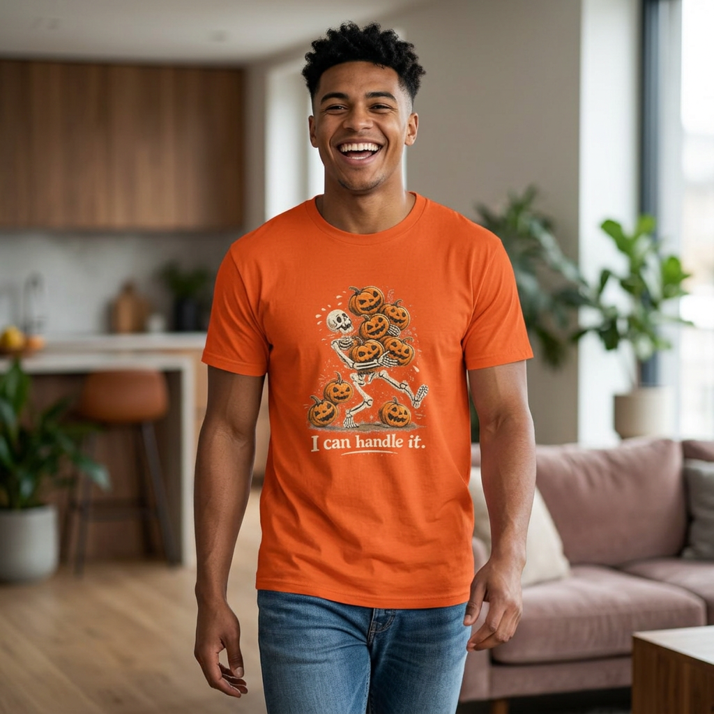 I Can Handle It skeleton with pumpkins T-Shirt | Halloween pumpkin stack tee